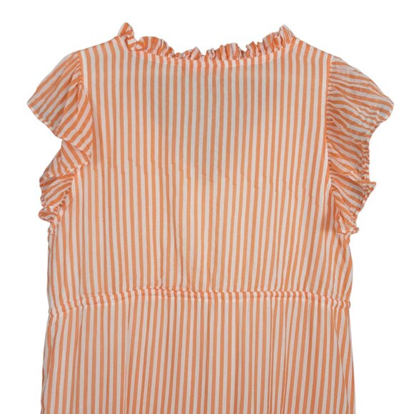 OLIPHANT Maxi Dress Size L Orange Striped Tiered Ruffle Short Sleeve A-Line - Picture 12 of 13